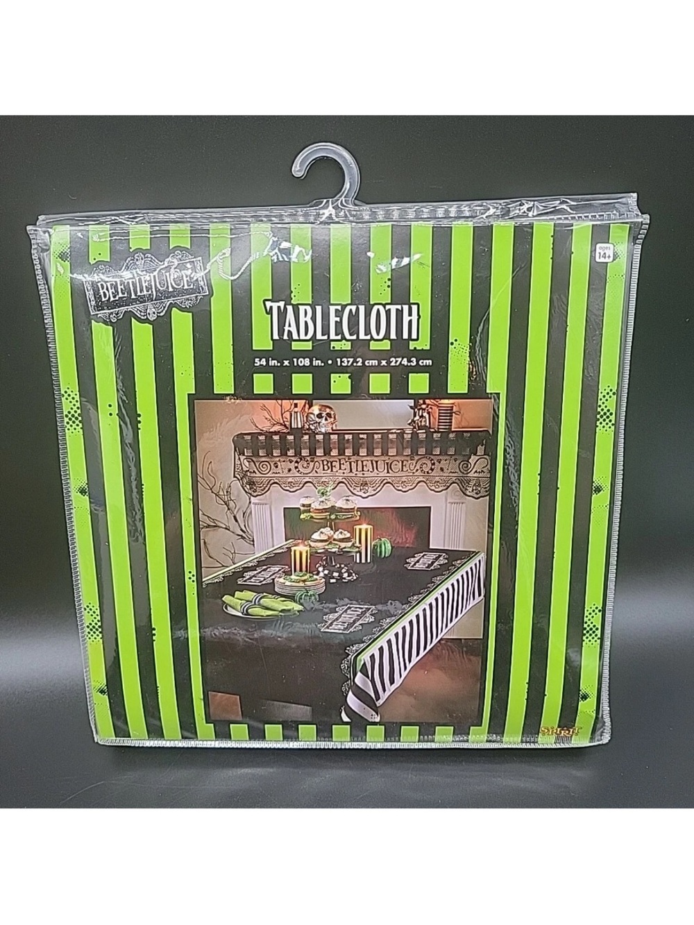 Beetlejuice Green & Black Striped Halloween Tablecloth